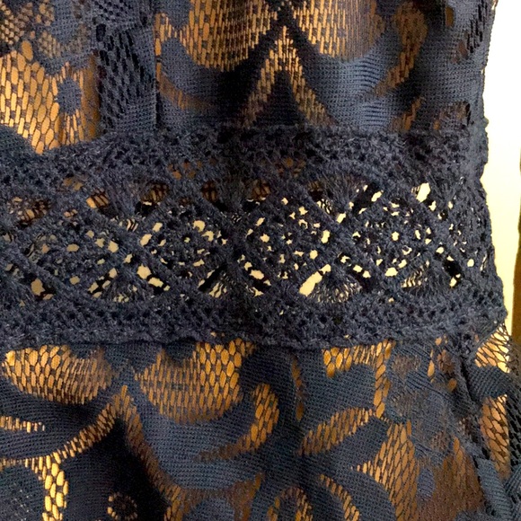 Navy Blue Lace Empire Waist Dress - Picture 4 of 6